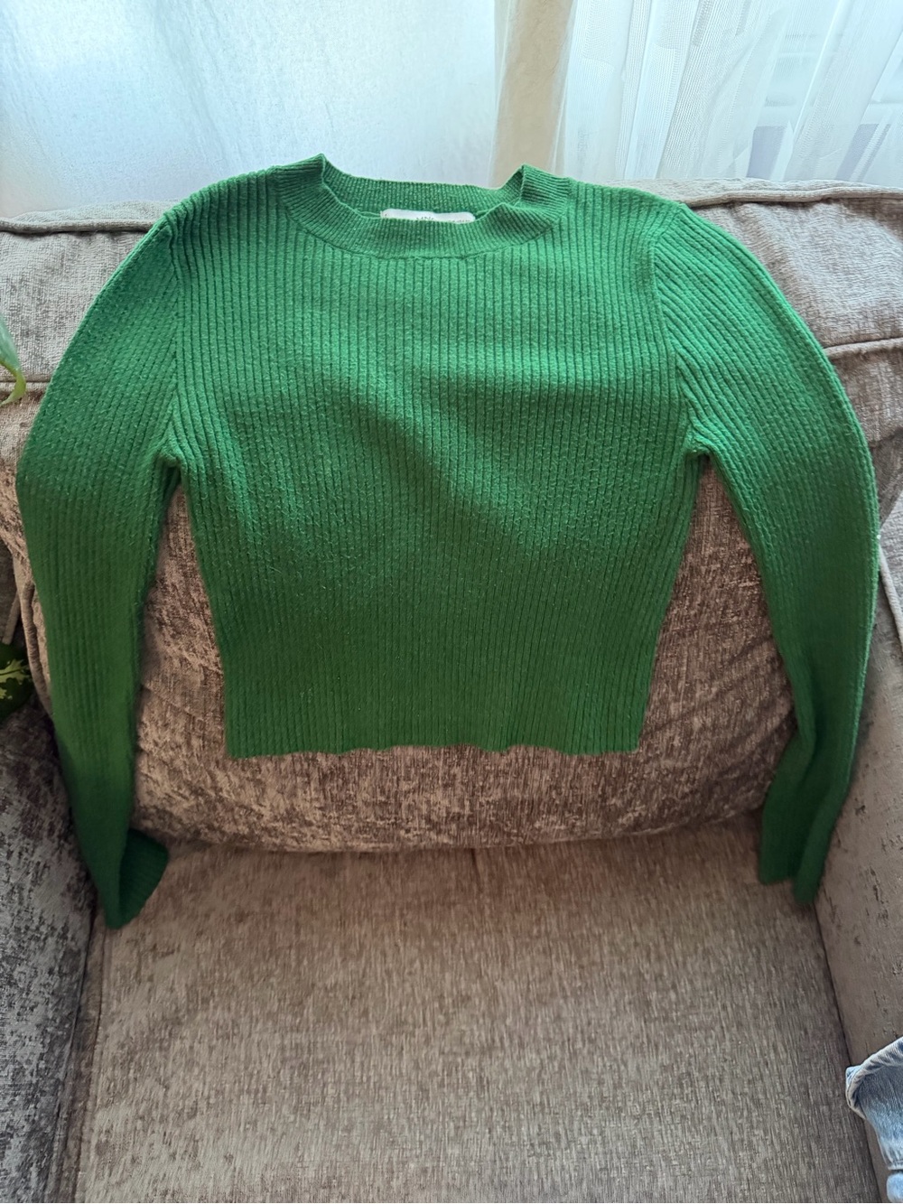 Mango Emerald Ribbed Crewneck Sweater